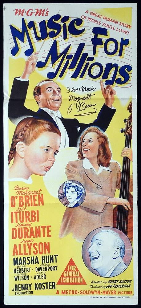MUSIC FOR MILLIONS Original Daybill Movie Poster Margaret O’Brien Autograph