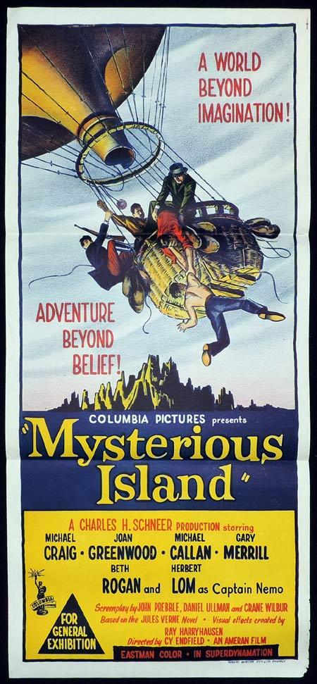 MYSTERIOUS ISLAND Original Daybill Movie Poster Jules Verne Hot Air Balloon Sci Fi