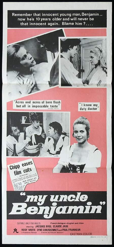 MY UNCLE BENJAMIN Original Daybill Movie Poster Jacques Brel Claude Jade