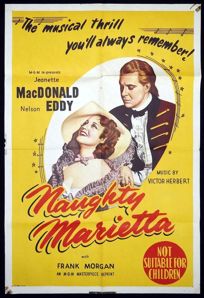 NAUGHTY MARIETTA Original 1950sr One sheet Movie poster Jeanette MacDonald Nelson Eddy