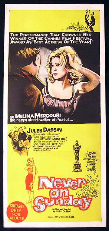 NEVER ON SUNDAY Daybill Movie poster 1960 Jules Dassin Mercouri