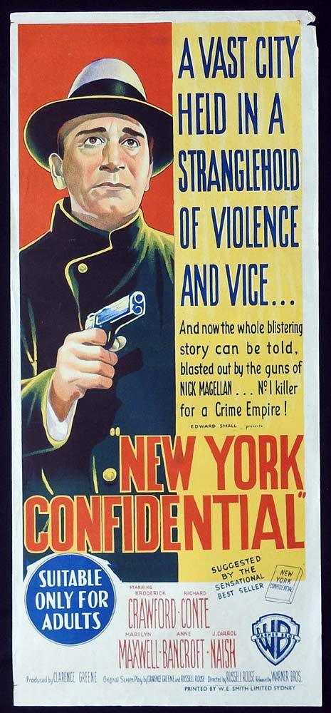 NEW YORK CONFIDENTIAL Original Daybill Movie Poster Broderick Crawford Richard Conte
