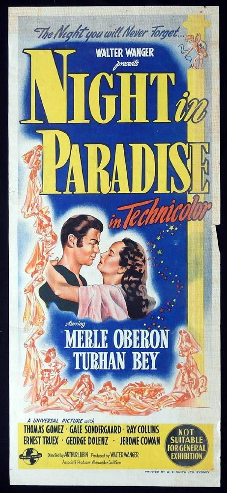 NIGHT IN PARADISE Original Daybill Movie poster Merle Oberon Gale Sondergaard