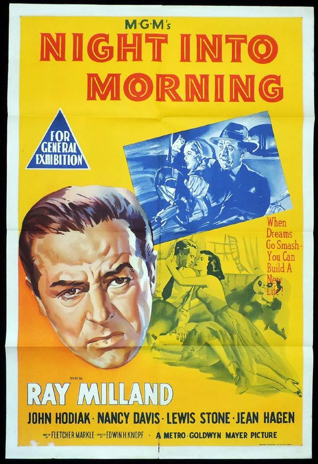 NIGHT INTO MORNING Original One sheet Movie Poster Ray Milland John Hodiak Nancy Davis Reagan