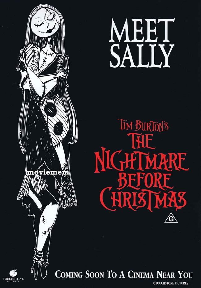 THE NIGHTMARE BEFORE CHRISTMAS Original ADVANCE daybill poster Tim Burton Sally