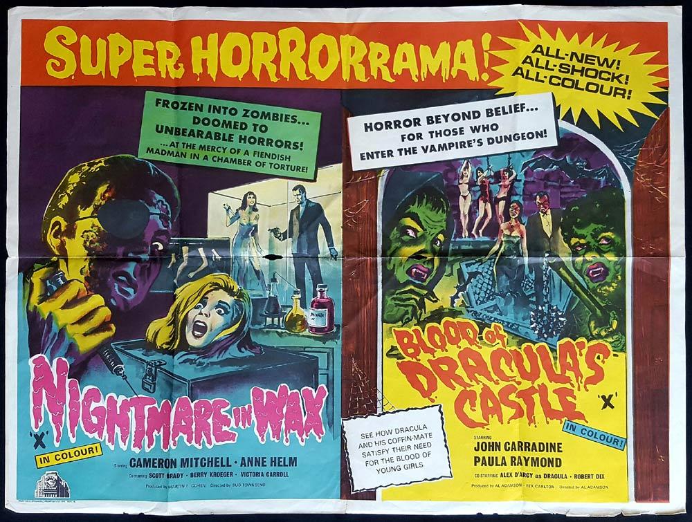 NIGHTMARE IN WAX plus BLOOD OF DRACULA’S CASTLE British Quad Movie poster HAMMER Double Bill