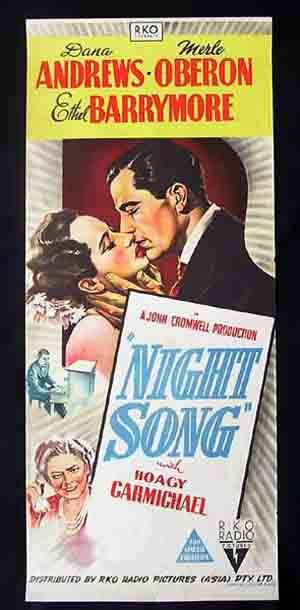 NIGHT SONG Daybill Movie Poster 1948 Hoagy Carmichael Oberon RKO