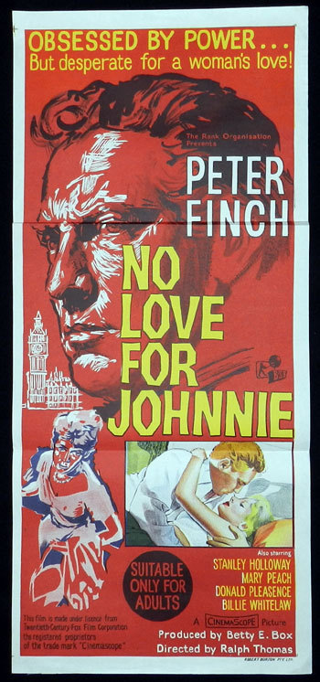 NO LOVE FOR JOHNNIE 1961 Peter Finch RARE Daybill Movie poster