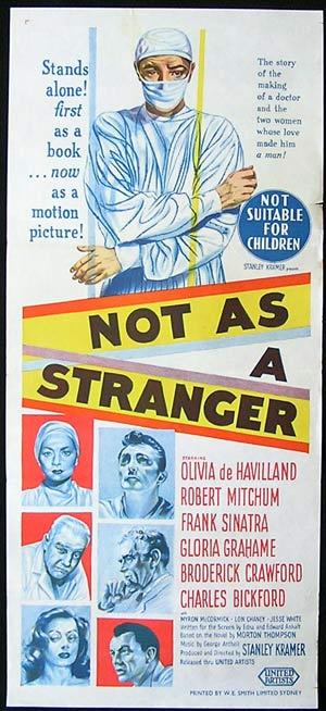 NOT AS A STRANGER Movie Poster 1955 OLIVIA DEHAVILLAND ORIGINAL Australian Daybill