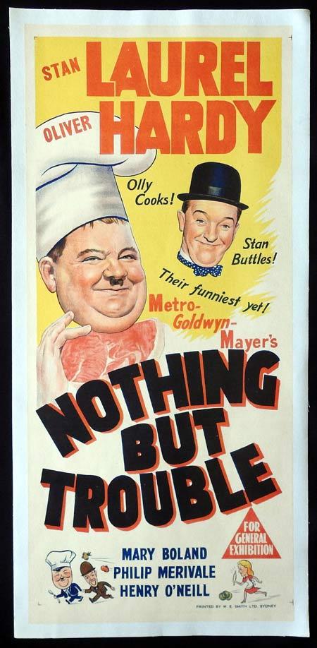 NOTHING BUT TROUBLE Daybill Movie poster LINEN BACKED Laurel and Hardy