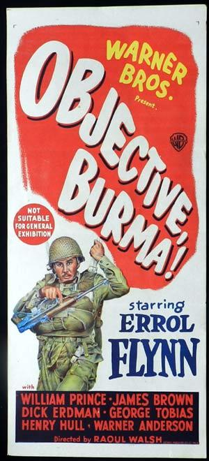 OBJECTIVE BURMA 1945 Errol Flynn Original Australian Daybill Movie poster