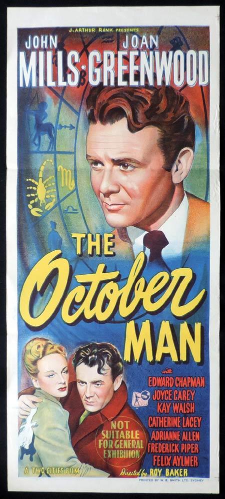THE OCTOBER MAN Original Daybill Movie Poster John Mills Joan Greenwood