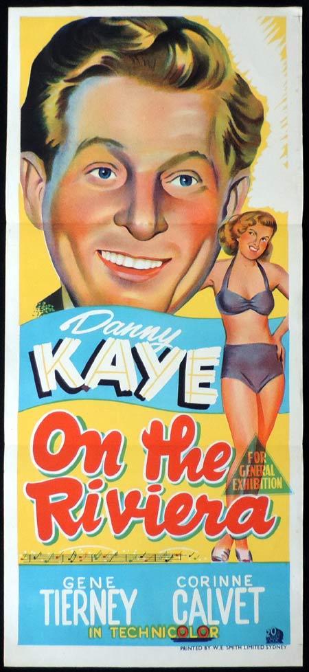 ON THE RIVIERA Original Daybill Movie Poster Gene Tierney Danny Kaye