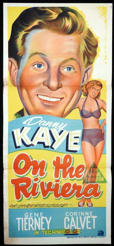ON THE RIVIERA Original Daybill Movie Poster Danny Kaye Gene Tierney Corinne Calvet