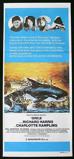 ORCA Daybill Movie Poster 1977 Richard Harris Charlotte Rampling Killer Whale