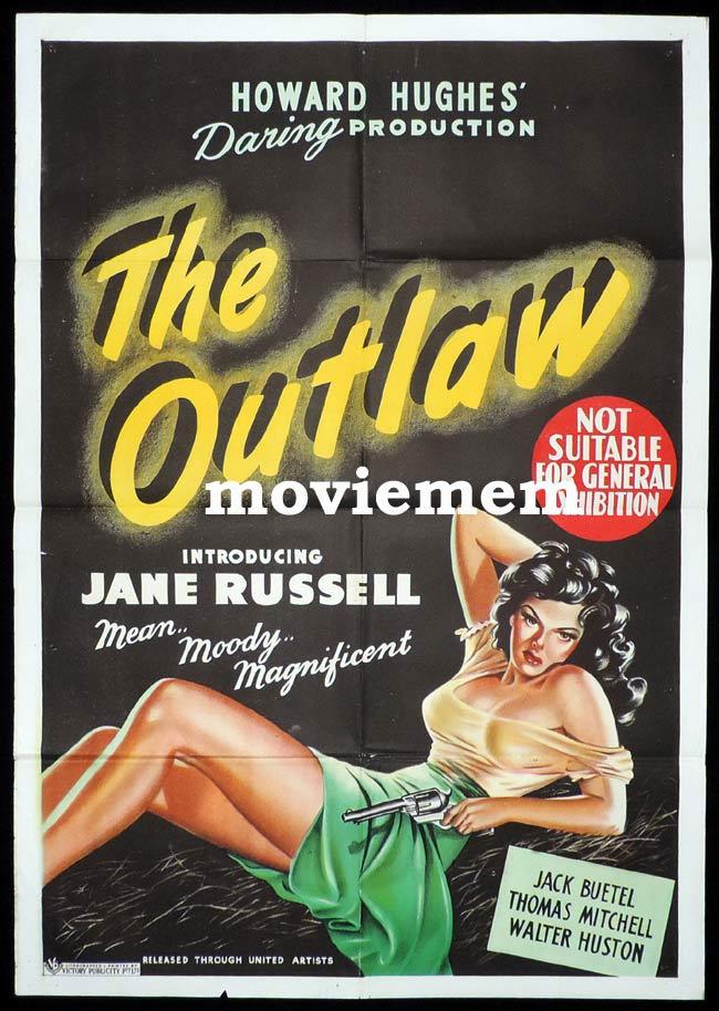 THE OUTLAW Original One sheet Movie Poster JANE RUSSELL Mean Moody and Magnifiecnt