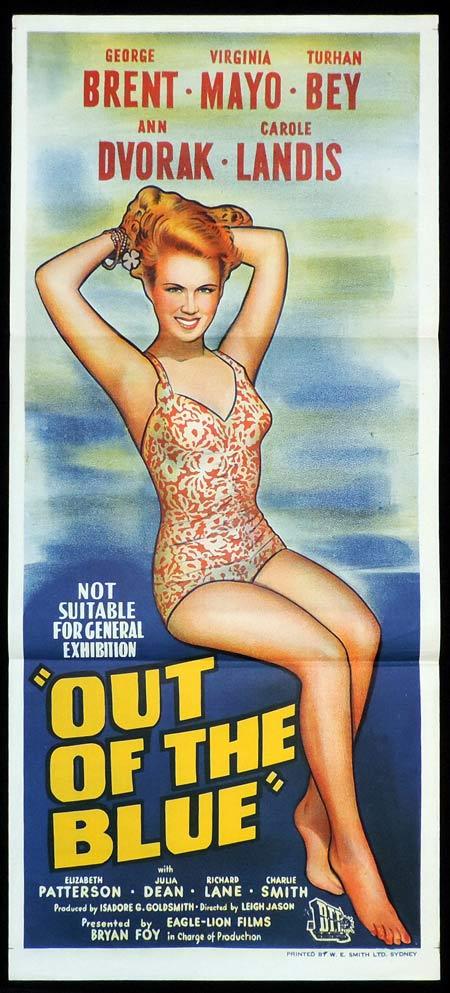 OUT OF THE BLUE Original Daybill Movie Poster Virginia Mayo Carole Landis