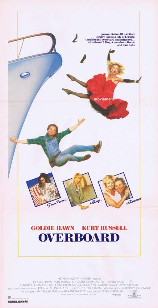 OVERBOARD Original daybill Movie Poster GOLDIE HAWN Kurt Russell Roddy McDowall