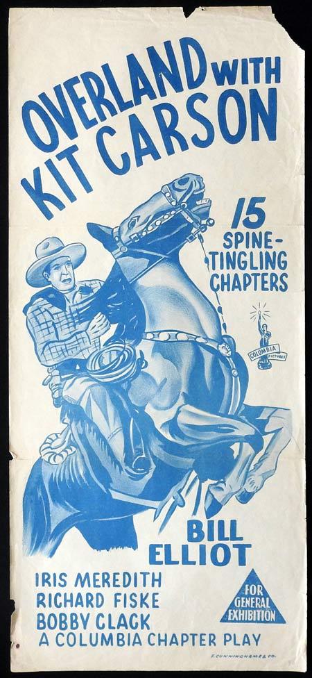 OVERLAND WITH KIT CARSON Original daybill Movie Poster Bill Elliot Columbia Serial 1950s