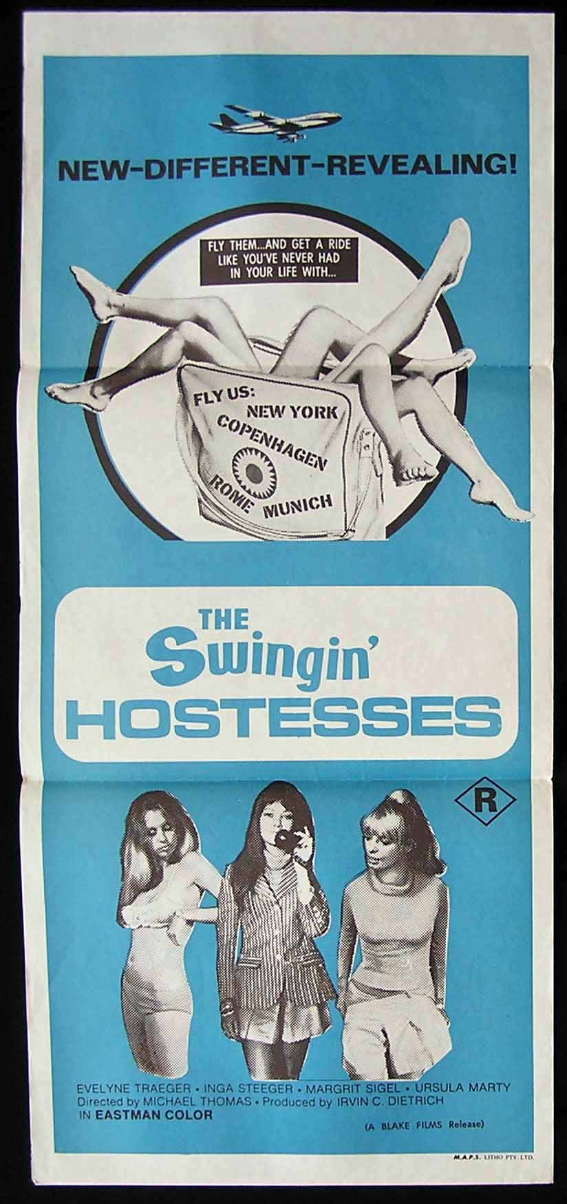 SWINGIN’ HOSTESSES, The ’70s Evelyne Traeger-Michael Thomas AIRLINE Sexploitation Movie Poster