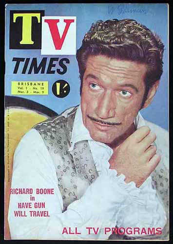 TV TIMES MAGAZINE Richard Boone Have Gun Will Travel 1960 Brisbane