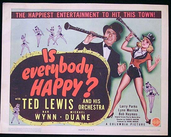 IS EVERYBODY HAPPY 1943 Ted Lewis JAZZ Title Lobby Card