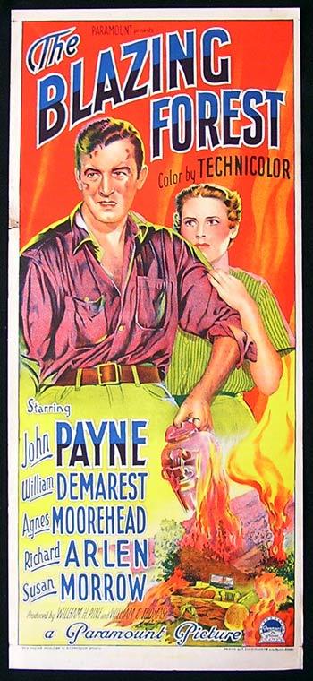 THE BLAZING FOREST Movie Poster 1952 John Payne Richardson Studio RARE daybill