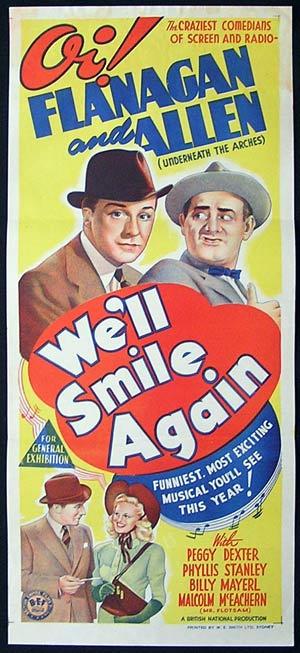 WE’LL SMILE AGAIN Movie Poster 1942 Flanagan and Allen ORIGINAL Australian Daybill