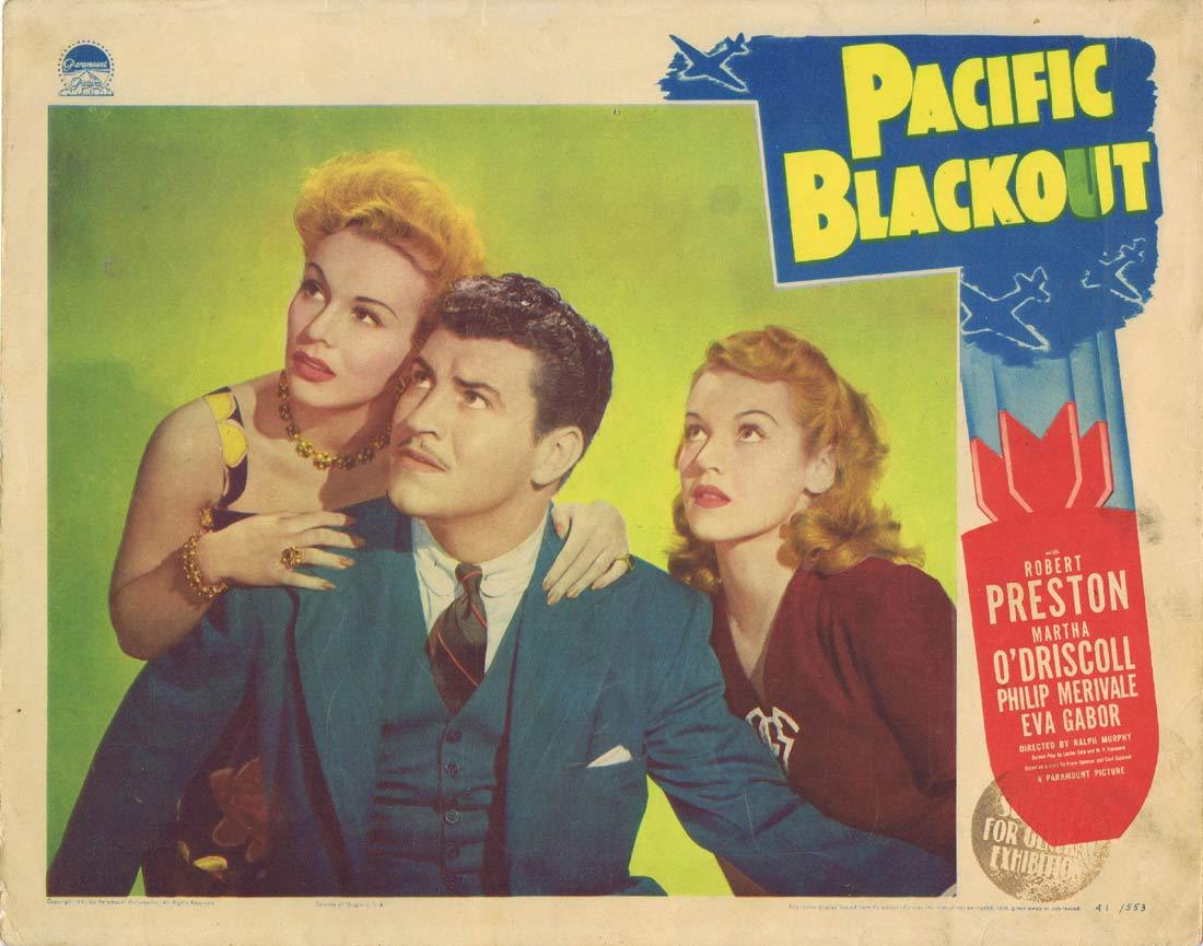 PACIFIC BLACKOUT Original Lobby Card Robert Preston Eva Gabor