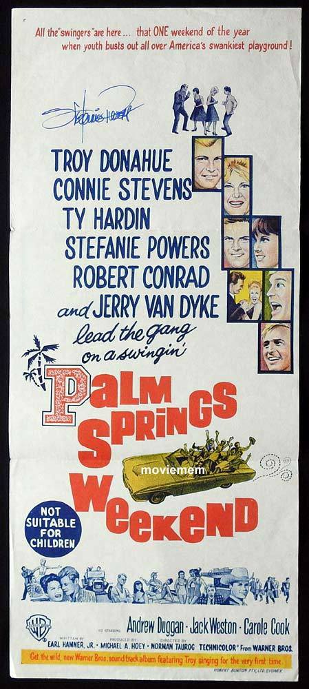 PALM SPRINGS WEEKEND Original Daybill Movie Poster Autograph Stefanie Powers
