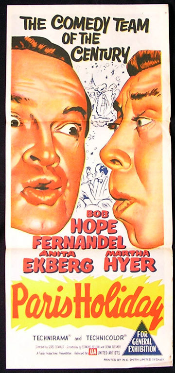 PARIS HOLIDAY Original Daybill Movie Poster Bob Hope Fernandel