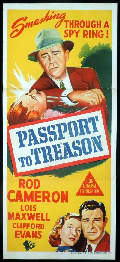 PASSPORT TO TREASON Daybill Movie poster Rod Cameron Film Noir
