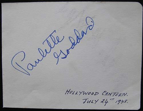 PAULETTE GODDARD 1943 Authentic Movie Star Autograph