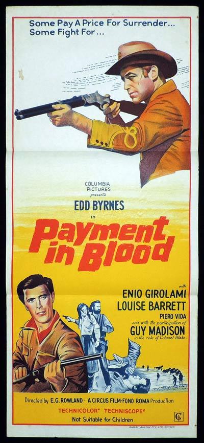 PAYMENT IN BLOOD Daybill Movie Poster Ed Byrnes Western