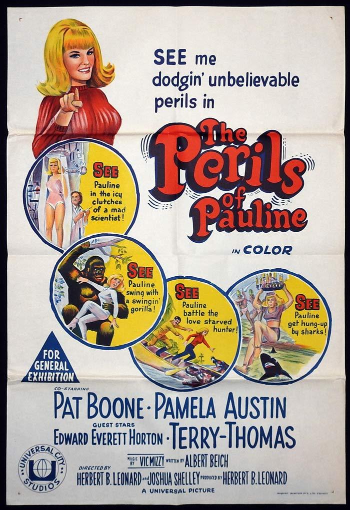THE PERILS OF PAULINE Original One sheet Movie poster Pat Boone Pamela Austin