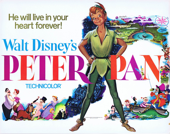 PETER PAN Vintage Title Lobby Card 1976r Disney He will Live in Your Heart Forever