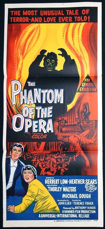 THE PHANTOM OF THE OPERA Original Daybill Movie poster Herbert Lom Hammer Films