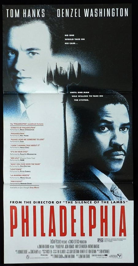 PHILADELPHIA Original Daybill Movie Poster Denzel Washington Tom Hanks