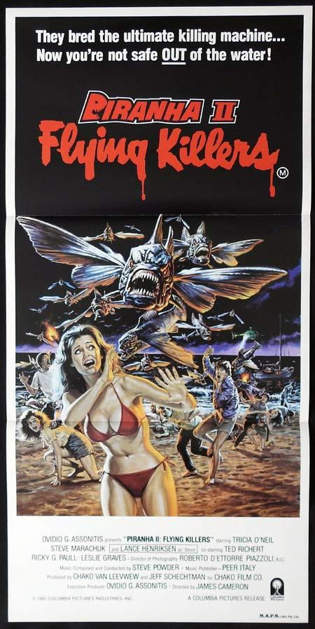 PIRANHA 2 FLYING KILLERS Original Daybill Movie Poster James Cameron Bikini art
