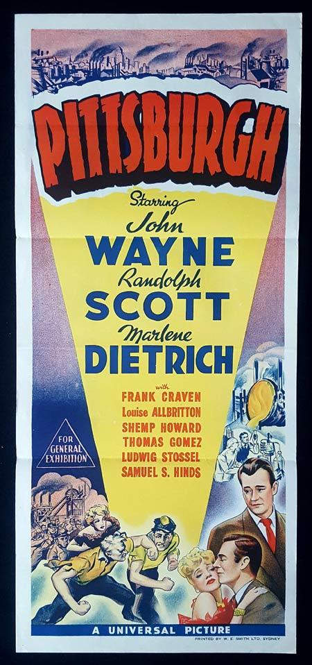 PITTSBURGH Original Daybill Movie Poster Marlene Dietrich John Wayne