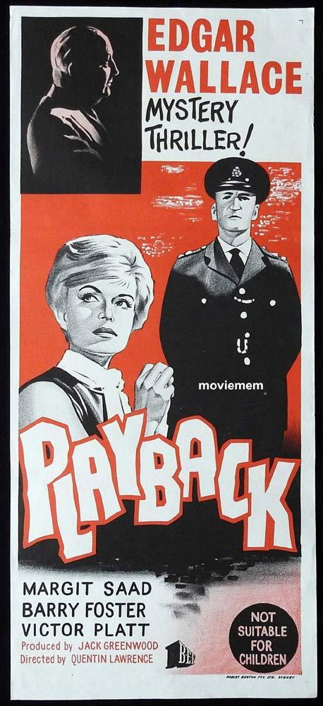 PLAYBACK Original Daybill Movie Poster Barry Foster Edgar Wallace John LeMesurier