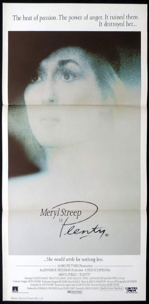 PLENTY Original Daybill Movie poster Meryl Streep Sam Neill Fred Schepisi