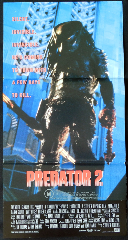 PREDATOR 2 Original daybill Movie poster Gary Busey Danny Glover Alien Monster
