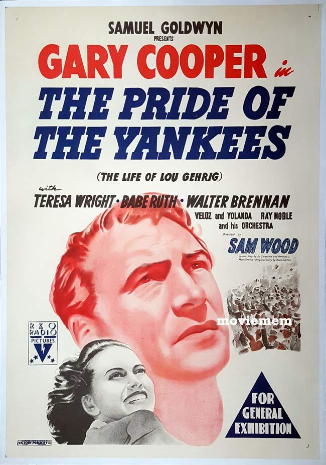 PRIDE OF THE YANKEES Original One sheet Movie Poster GARY COOPER Lou Gehrig