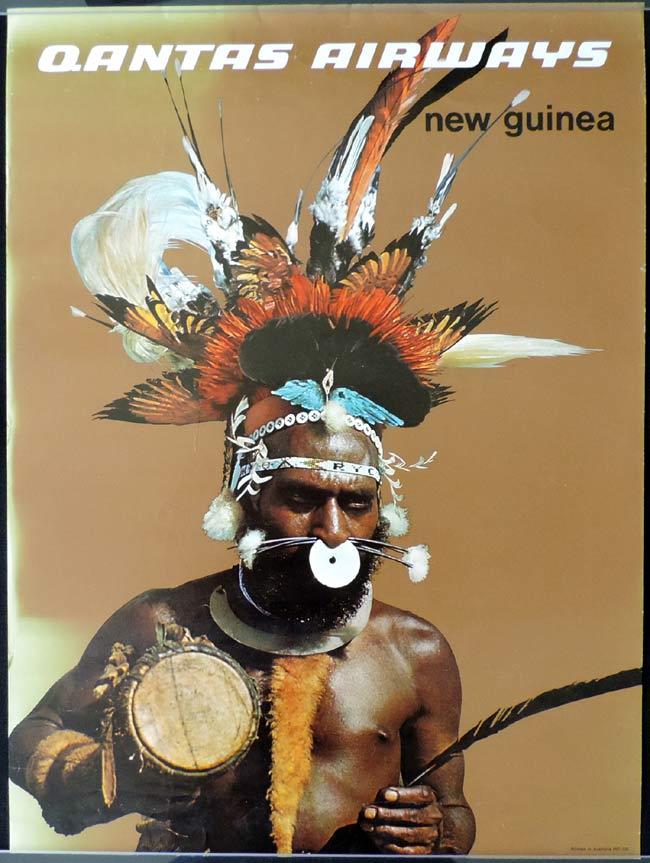 QANTAS Vintage Travel Poster NEW GUINEA c.1970s