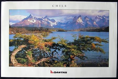 QANTAS Vintage Travel Poster c.1990s Chile