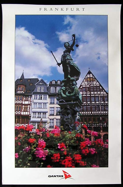 QANTAS Vintage Travel Poster c.1990s Frankfurt