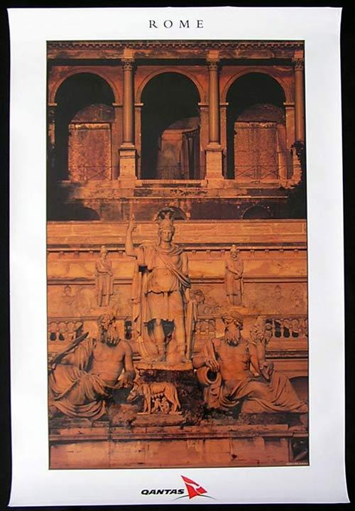 QANTAS Vintage Travel Poster c.1990s Rome Italy