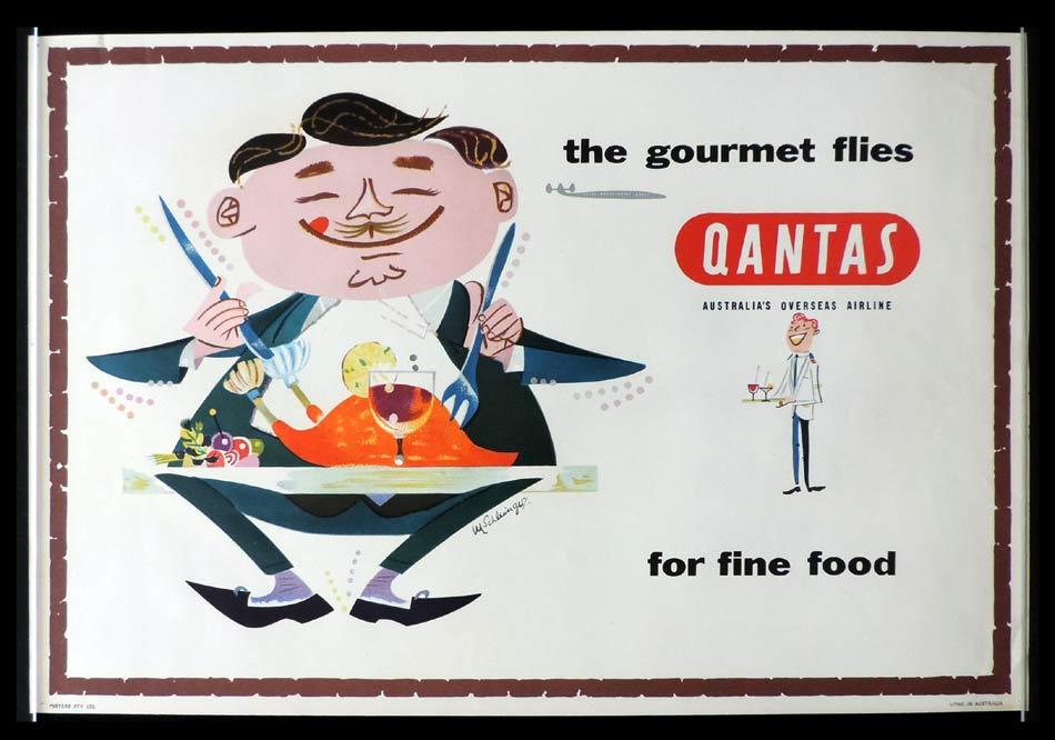 QANTAS Vintage Travel Poster The Gourmet M.Schlesinger art