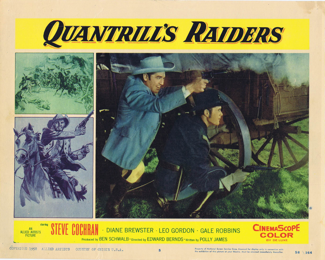 QUANTRILL’S RAIDERS Original Lobby Card 5 Steve Cochran Diane Brewster